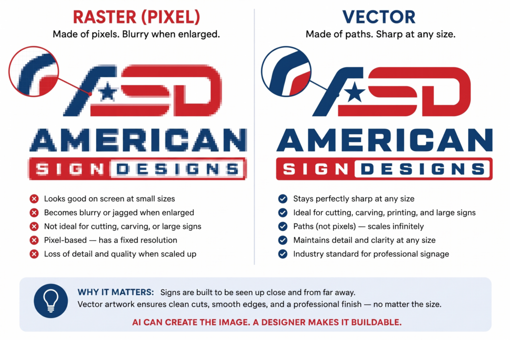 Raster vs Vector Graphic Comparison for AI Sign Fabrication